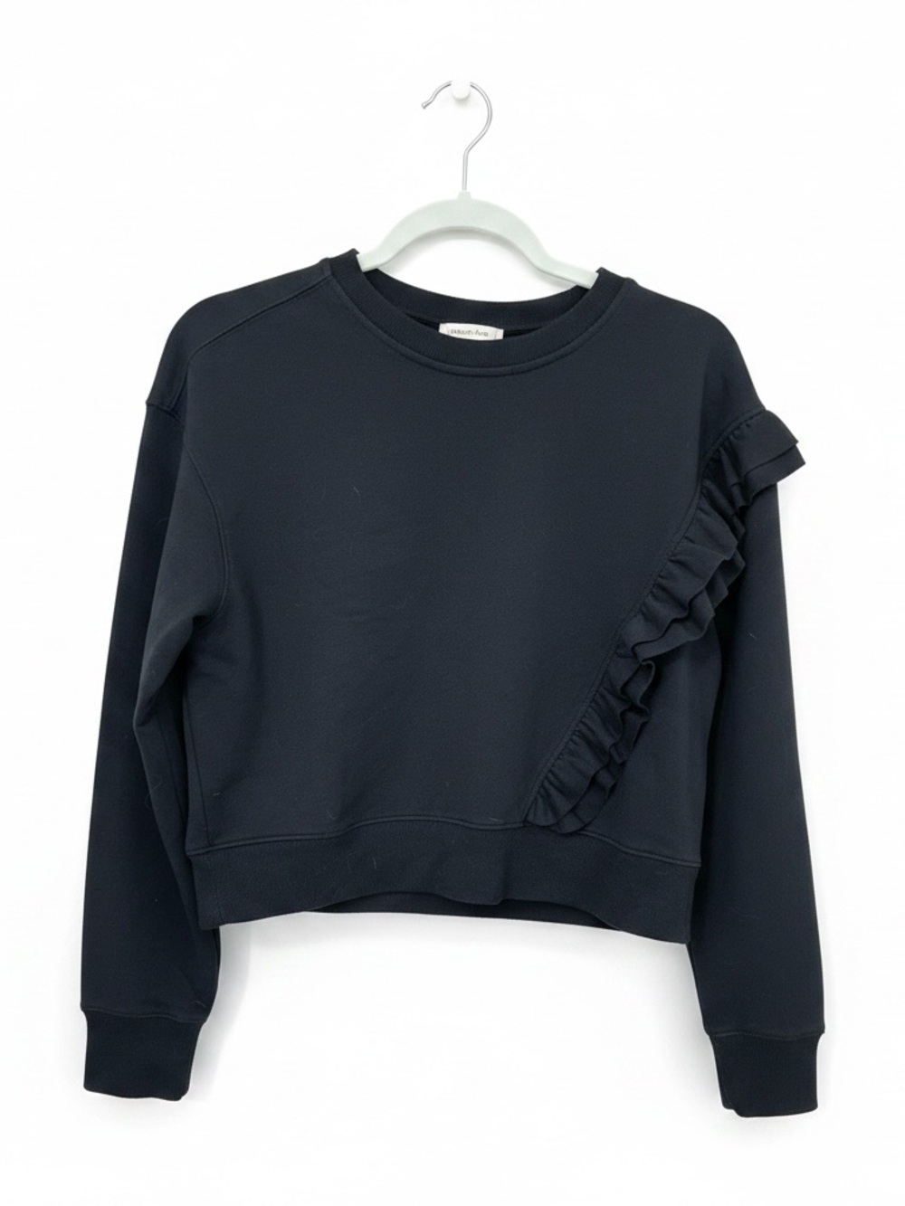 Sundays Navy Blue Ruffle Detail Sweatshirt Cropped XS